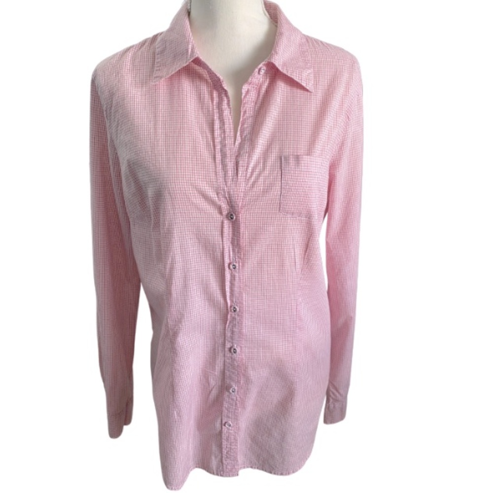 CONVERSE ONE STAR Women’s Pink/White Button Down Blouse with Tie Back Size L